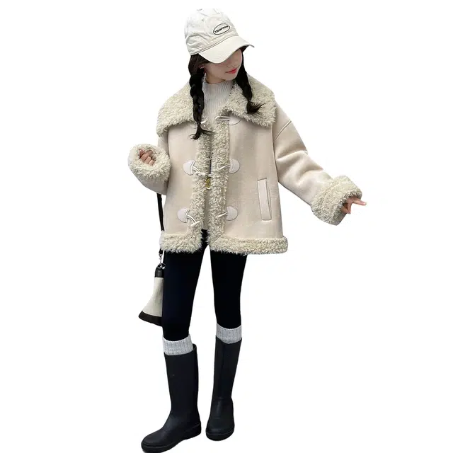 蓝彩何仿皮草 超好看粉色麂皮绒羊羔毛短外套女高级感冬季加厚皮毛一体棉服款