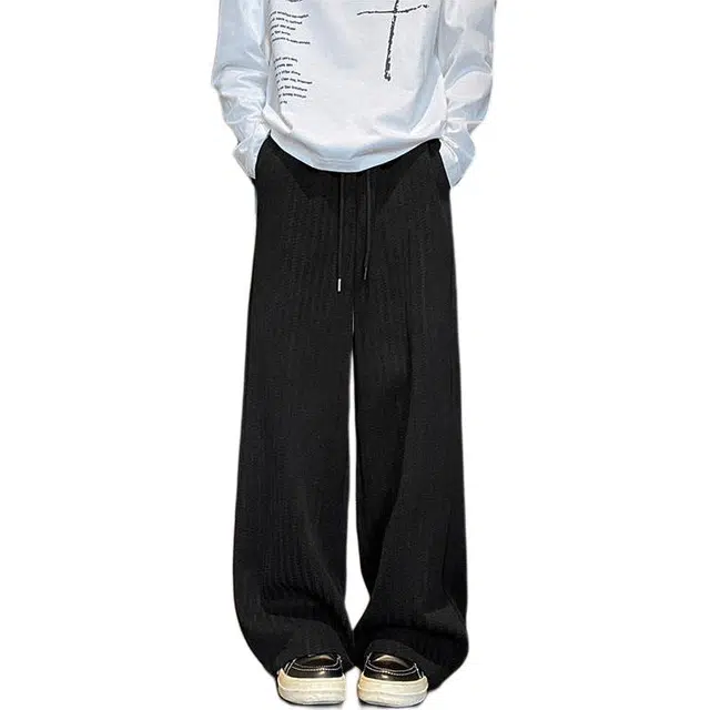 拓菲 鱼骨纹灯芯绒卫裤男款秋季直筒宽松长裤美式慵懒风运动阔腿拖地休闲裤 男女同款