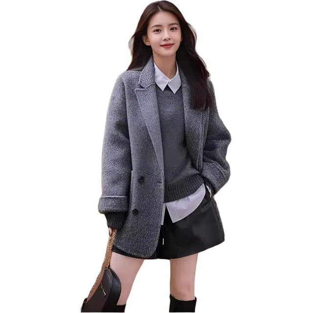 纤丝鸟 韩系简约休闲穿搭气质时尚显瘦上衣潮截短外套 女款