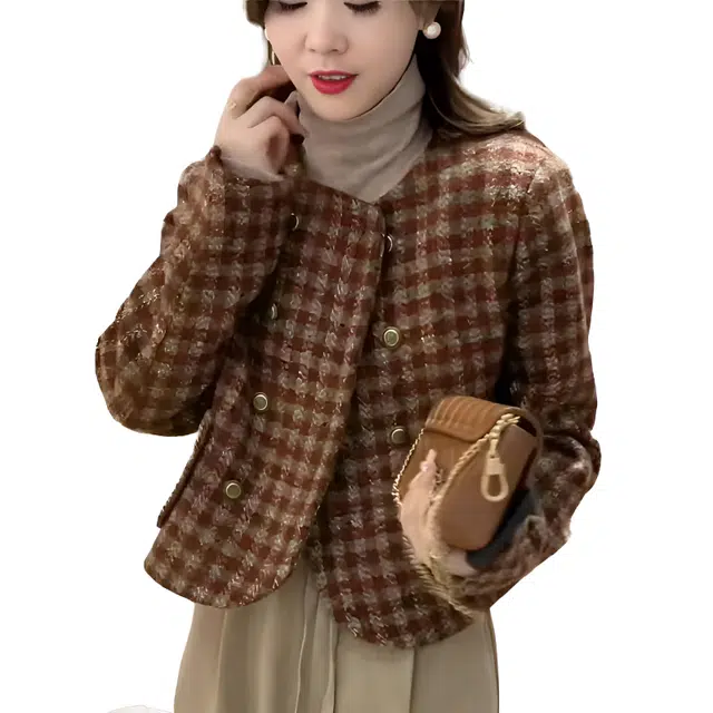 纤丝鸟 法式圆领短款小香风气质宽松长袖上衣百搭截短外套 女款