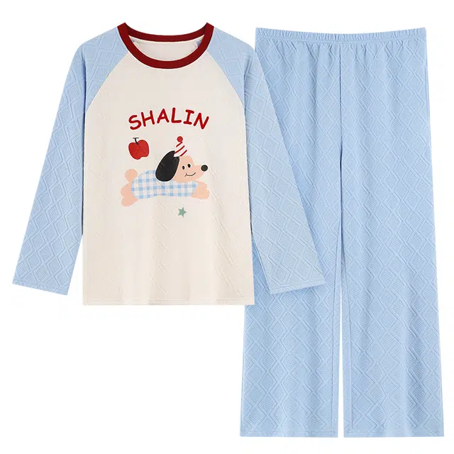 桔内 秋冬季空气层软糯保暖卡通腊肠狗可爱风家居服睡衣套装 女款