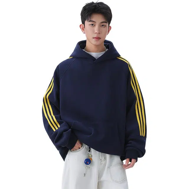 左岸 美式高街时尚简约宽松透气潮流百搭上衣套头拼接条纹设计个性高级感休闲舒适小众学院风港风潮牌卫衣 男款