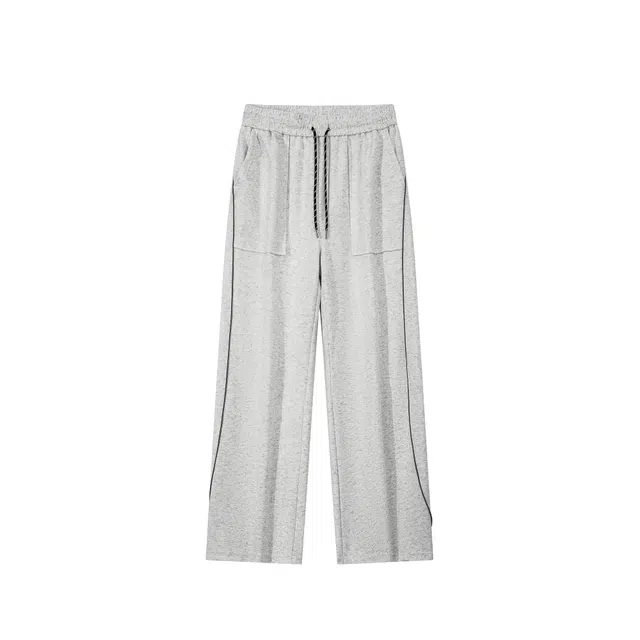 瑞梵帝斯 秋冬美式潮牌纯色个性线条拼接设计感简约直筒垂感长裤日常百搭宽松透气舒适柔软亲肤时尚高级感休闲裤 男款