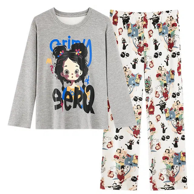 桔内 秋冬季德绒加厚保暖卡通少女可外穿家居服 睡衣套装 女款