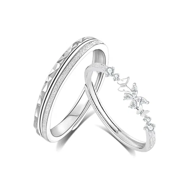 【999纯银|免费刻字】 凤祥囍事 老凤祥 蝶舞永恒对戒 恋爱告白 轻奢小众设计 浪漫蝴蝶 钟爱久久 学生通勤百搭 足银 戒指 男女同款情侣款