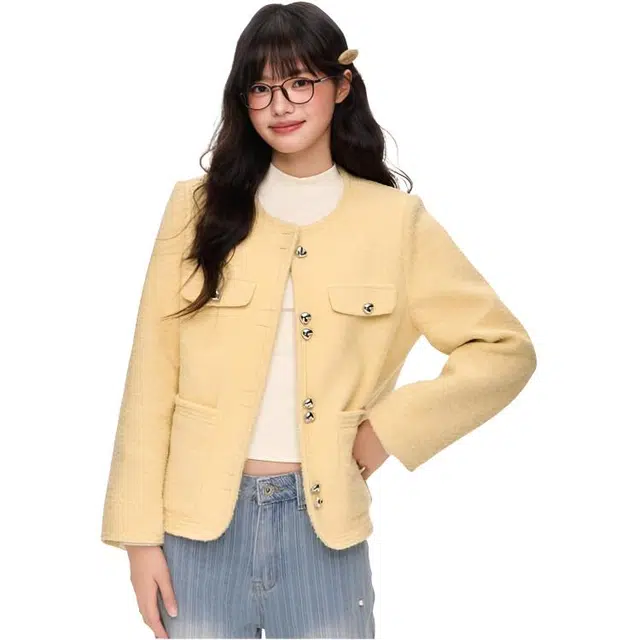 纤丝鸟 时尚简约小香风设计长袖上衣百搭气质截短外套 女款