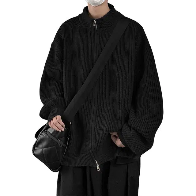 单爵 双拉链开衫上衣男款春秋半高领外套高级感美式针织衫 男女同款