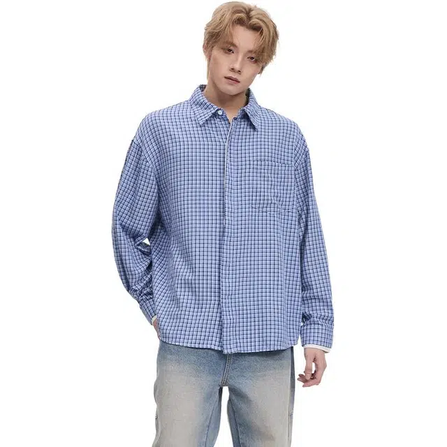 隐狼世家 拼接条纹纯棉长袖衬衣男秋季高级感慵懒松弛格子外套衬衫 男款