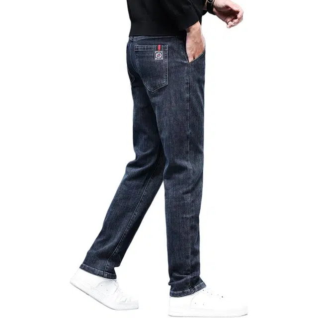 潮人榜 高端轻商务秋冬款美式潮流时尚百搭潮牌日常通勤中腰修身舒适直筒小脚弹力牛仔裤 男款
