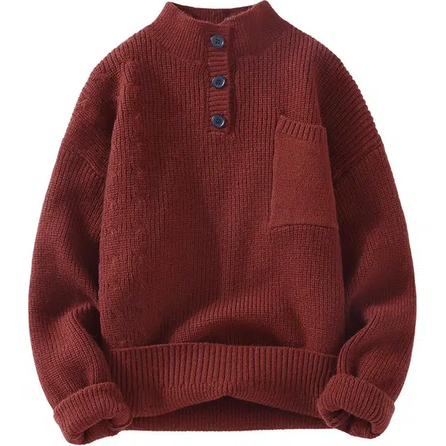 八哥 美式复古高街无性别主义慵懒高级感宽松百搭休闲舒适透气户外运动日常通勤半开领个性时尚长袖针织衫 男女同款