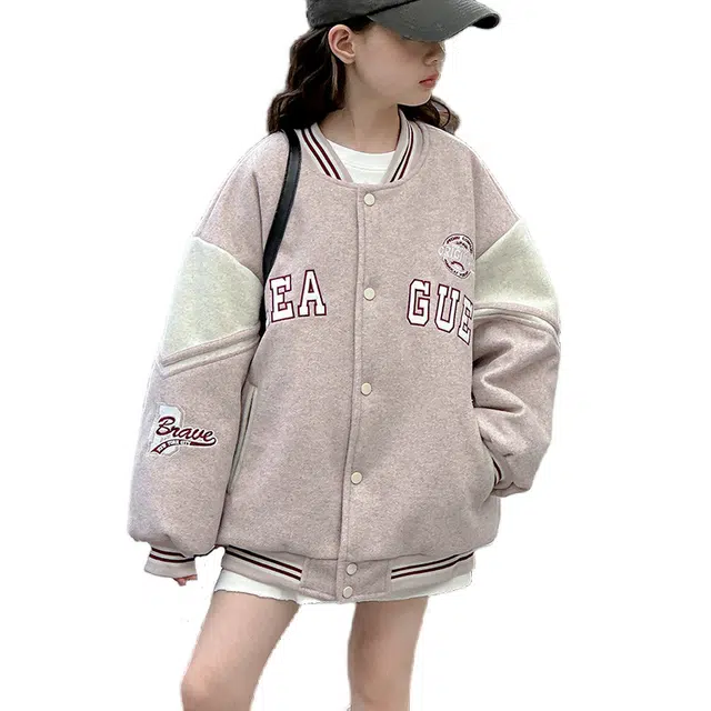 黑恐龙棒球服 时髦上衣大童女孩夹克开衫 儿童款