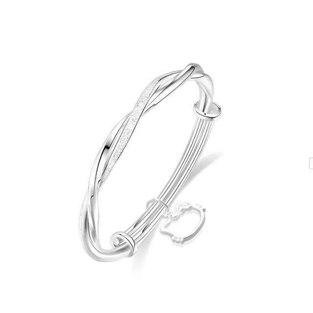 【招财小福猫】 京华录 莫比乌斯无尽的爱 简约素圈小众设计 实心开口可调节推拉叮当镯 足银卡通小猫#桃花运 合金 手镯 女款