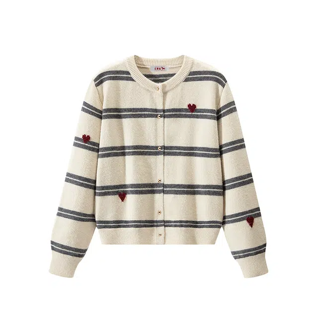 红蜻蜓 可爱百搭宽松外搭条纹针织开衫外套 男女同款