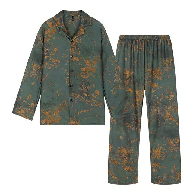 宫蝶 长袖羊绒家居服宽松休闲开衫复古风可外穿睡衣套装 男款