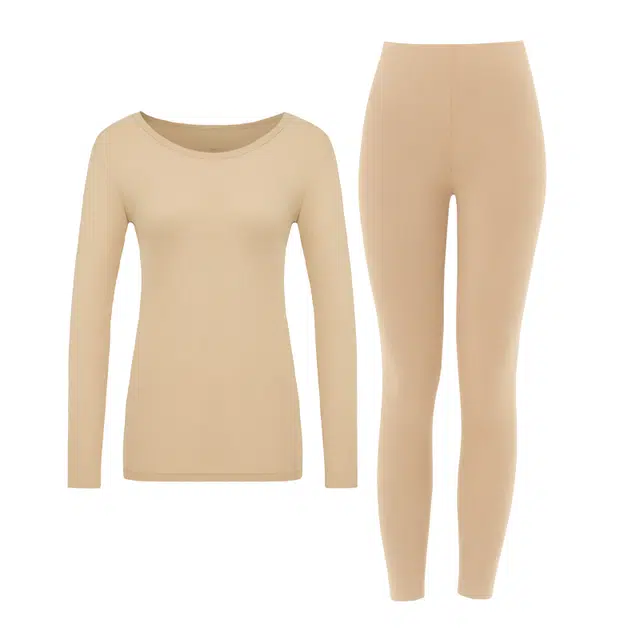 潞优野 德绒亲肤舒适无痕加绒加厚羊绒蛋白秋衣秋裤保暖套装 女款