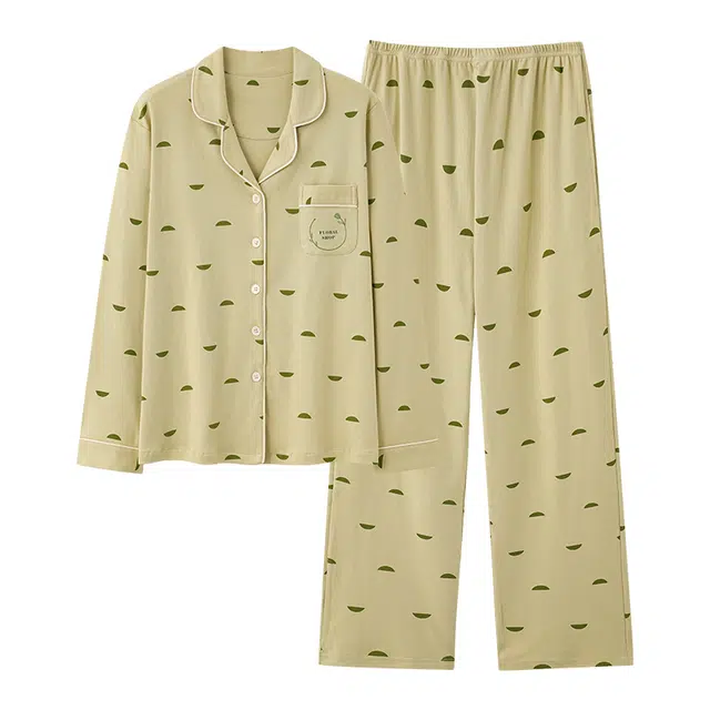 莫代尔 清新个性休闲简约舒适柔软细腻轻盈透气长袖长裤家居服可外穿睡衣套装 女款