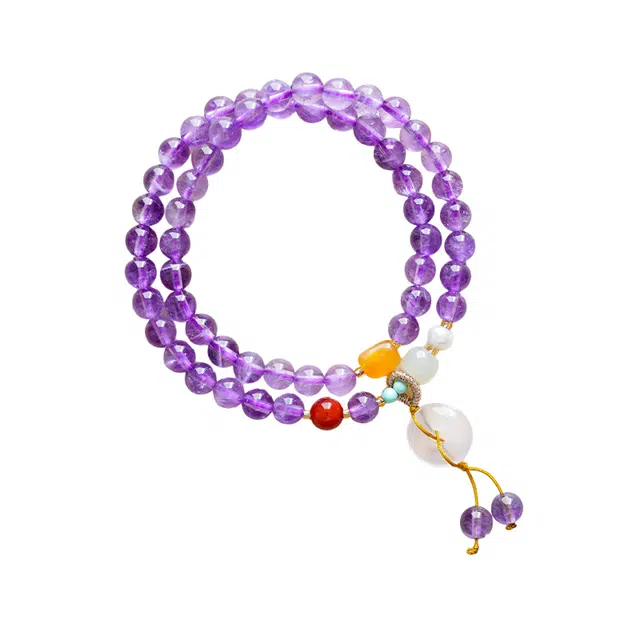 仙园韵 新中式国潮好运紫气东来前程似锦财源滚滚招财进宝平安转运双圈叠戴串珠 紫水晶 手串 女款