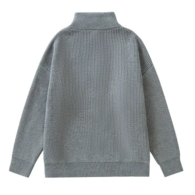 棉基因 老钱风复古高街保暖立领纯色简约流百搭开衫设计款高级感宽松休闲日常时尚纹理线衫长袖外套针织毛衣 男女同款