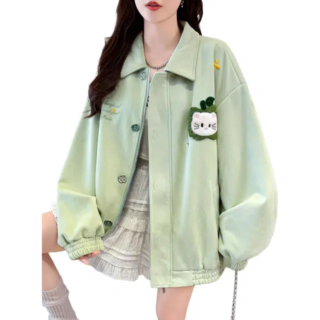 米囹夹克 春秋季洋气纯色宽松型通勤风 青少年