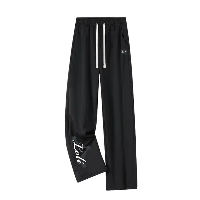 暴走的萝莉 美式街头潮流简约基础款品牌字母撞色拼接半五角星图案印花时尚宽松直筒无性别主义休闲针织运动裤 男女同款