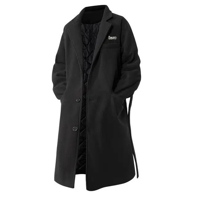 蓝精灵 显高显瘦加棉加厚防风防寒保暖韩系美式高街潮牌慵懒风简约中长款过膝毛呢风衣外套宽松日常通勤情侣潮流百搭帅气大衣 男女同款