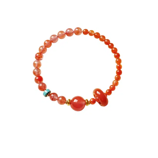 赤藤 万事如意好运连连时来运转平安喜乐新中式国潮文玩念珠转运珠玉石冰红时尚百搭潮流高级手饰 玛瑙 手串 女款