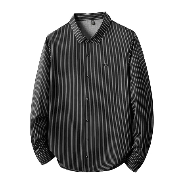 百胜狐 大码男装秋季休闲条纹宽松长袖商务衬衣衬衫 男款