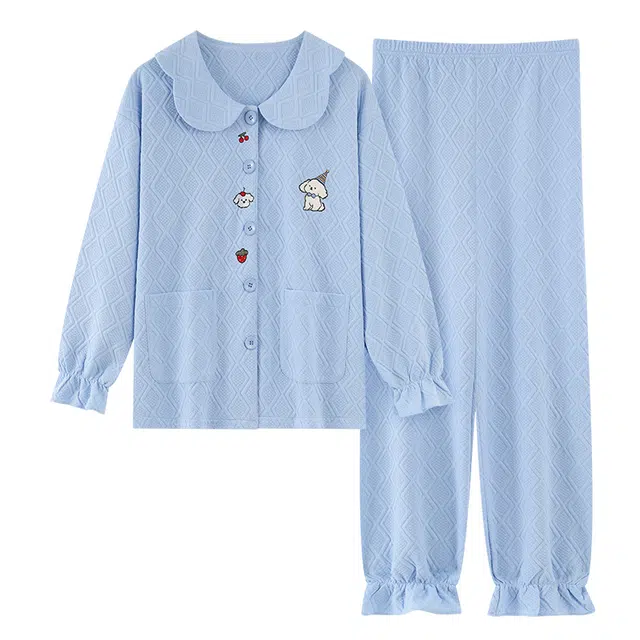 桔内 秋冬季空气层保暖锁温卡通可爱娃娃领可外穿家居服睡衣套装 女款