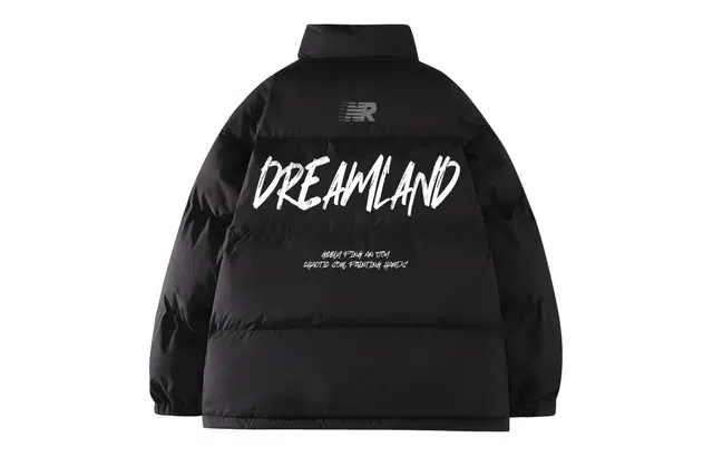 宜而爽 美式街头复古潮流基础款简约手绘字母印花高级感设计宽松休闲运动加厚保暖立领防风棉衣面包服外套日常通勤百搭棉服 男女同款