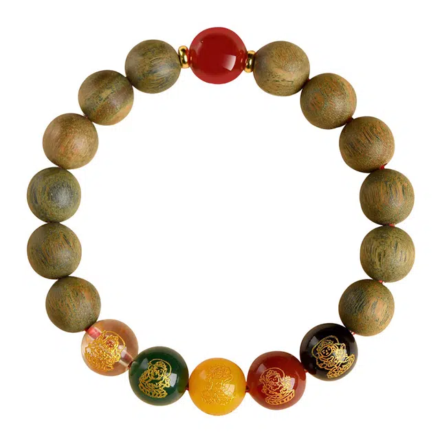 琛宬 【五路财神】八方来财财源滚滚招财纳福转运佛珠本命年木质新中式复古国潮文玩盘玩串珠#好运 绿檀 手串 男女同款情侣款