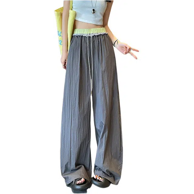 思蓓儿 撞色设计感户外登山伞兵裤女夏薄款速干运动裤冰丝阔腿裤休闲裤 女款