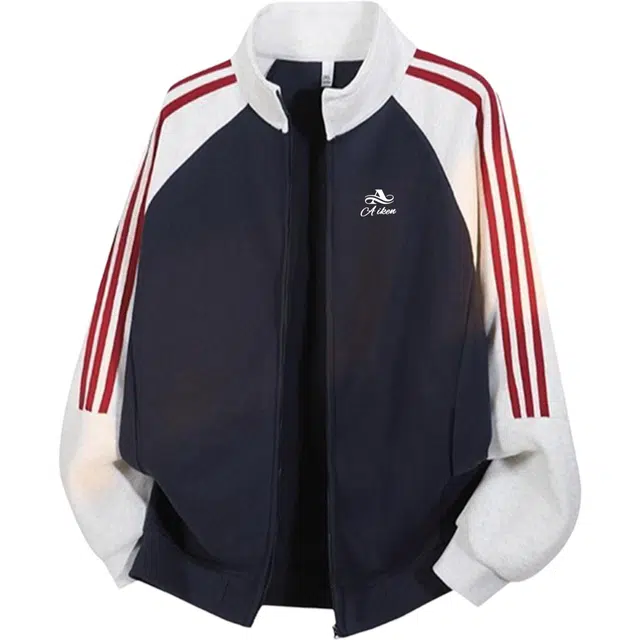 爱肯 美式设计学院风原创复古高街简约经典三条杠条纹百搭休闲宽松上衣潮流潮牌舒适透气长袖开衫外套卫衣 男女同款