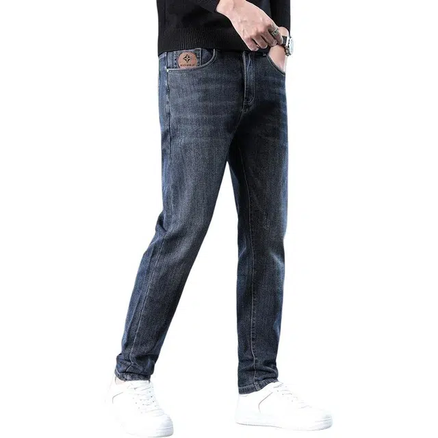 潮人榜 美式高端轻商务秋冬款百搭潮牌雾霾蓝日常通勤时尚休闲修身直筒小脚弹力牛仔裤 男款