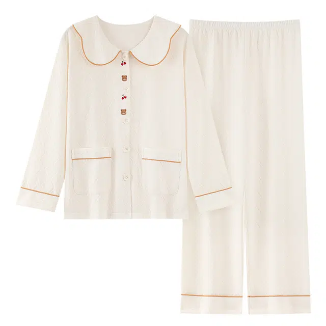 桔内 秋冬季空气层亲肤保暖可爱翻领可外穿家居服 睡衣套装 女款