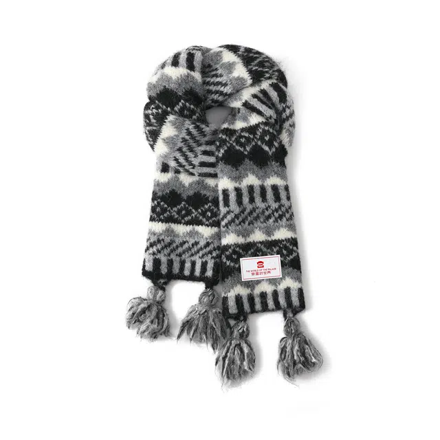 宫里的世界 秋冬复古民族风菱形灯笼球提花保暖 涤纶 绒线围巾 男女同款情侣款