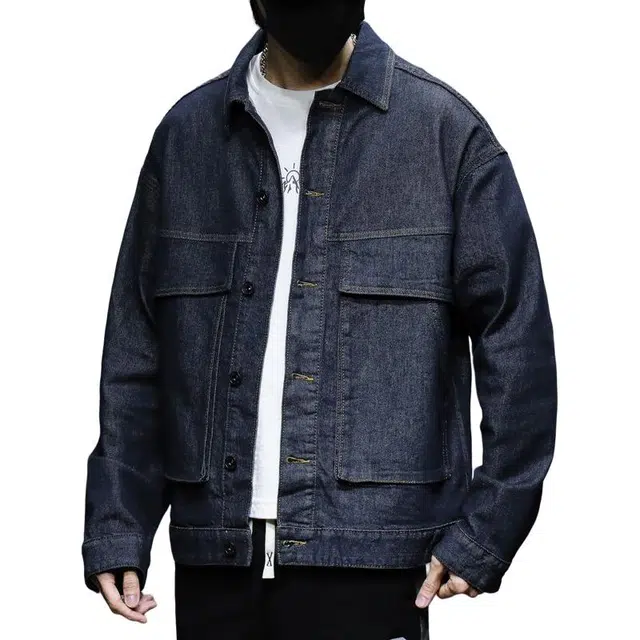 童先森 男士牛仔外套春秋潮牌日系复古休闲翻领夹克 男款