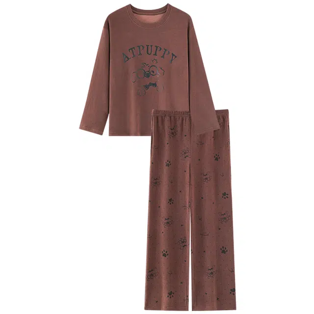 俞兆林 可爱小狗卡通高级感圆领柔软保暖羊毛绒长袖长裤舒适四季款家居服睡衣套装 秋冬季 女款