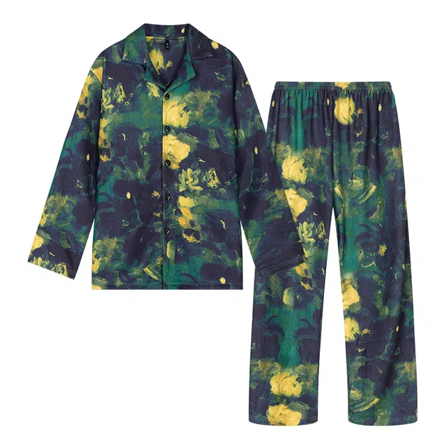 宫蝶 羊绒长袖家居服宽松休闲开衫复古风可外穿大码睡衣套装 男款