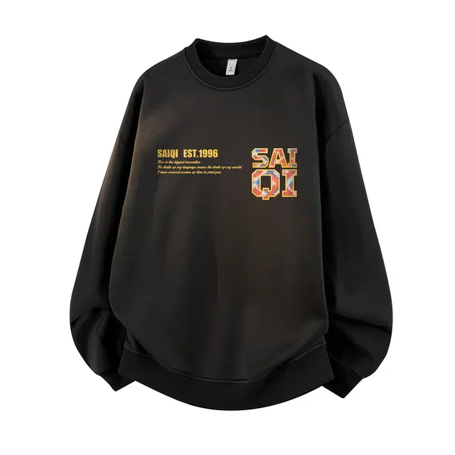 赛琪 美式高街品牌字母创意图案多巴胺舒适亲肤酷炫潮流情侣装宽松大码简约休闲百搭基础款圆领套头卫衣 男女同款