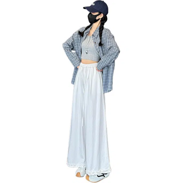 思蓓儿 花边阔腿裤女秋冬大码显瘦慵懒松弛感小个子花苞裤工装裤休闲裤 女款