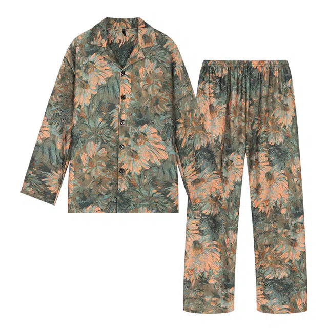 宫蝶 羊绒长袖开衫宽松休闲家居服大码复古风可外穿睡衣套装 男款