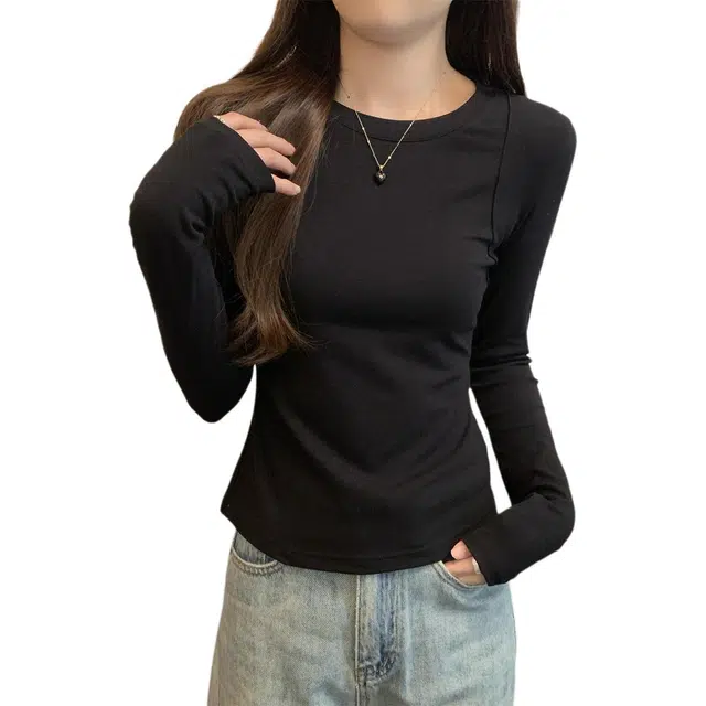 缪斯的诱惑 韩版纯色修身圆领休闲内搭长袖针织衫 女款