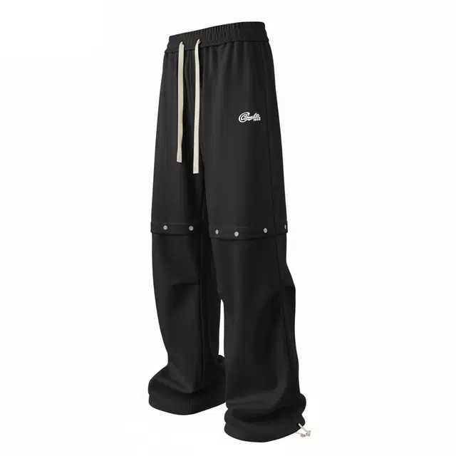 海底小纵队 美式高街潮流铆钉裤设计印花登山徒步露营透气机能风工装裤褶皱感宽松百搭拖地无性别防水防风休闲裤 男女同款