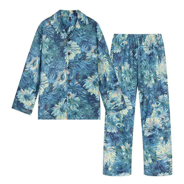 宫蝶 羊绒长袖家居服宽松休闲开衫大码复古风可外穿睡衣套装 男款