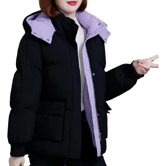 缪斯的诱惑 美式高街冬季保暖蓄热宽松潮流时尚纯色运动休闲百搭收口袖厚实防风防寒棉衣加厚棉袄夹克外套面包服可脱卸连帽立领超厚棉服 女款