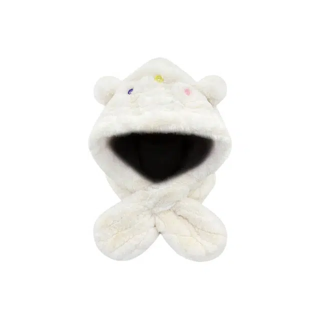 恩僾德 日系可爱小熊耳朵围巾一体显脸小高颜值两件套女冬季保暖百搭 涤纶 斗篷帽 男女同款情侣款