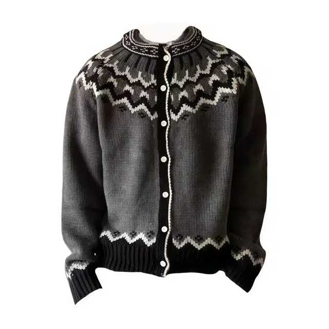 半空山 美式复古高街费尔岛个性小众设计感慵懒风撞色菱形格条纹日常通勤潮流时尚百搭宽松舒适开衫针织衫 男女同款