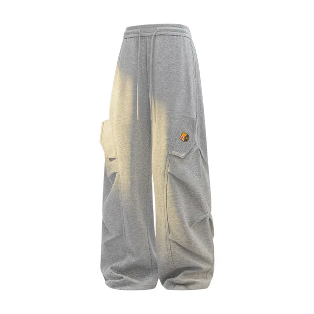 巴塞罗那足球俱乐部 美式复古街头纯色潮流简约系带伞兵工装小众褶皱结构设计舒适透气阔腿显高情侣针织运动休闲裤 男女同款