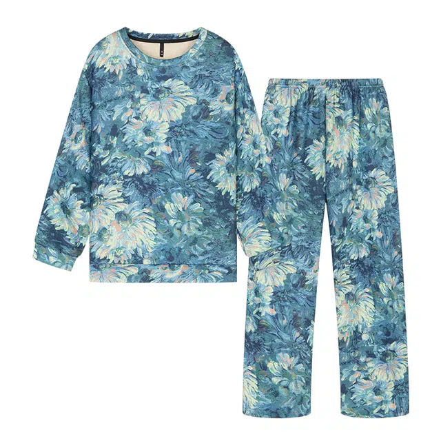 宫蝶 长袖羊绒复古风家居服厚款宽松休闲可外穿大码睡衣套装 男款