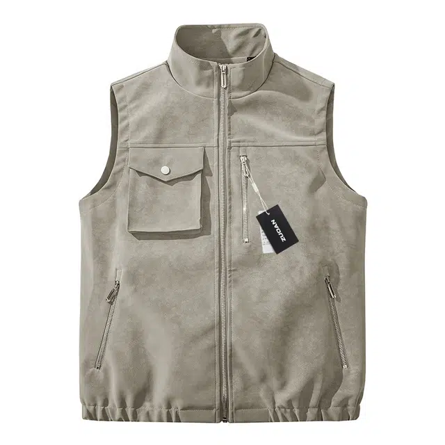 左岸 高级感复古皮马甲男春秋季工装设计感无袖皮夹克外套潮立领百搭外穿坎肩马夹叠穿皮衣 男款